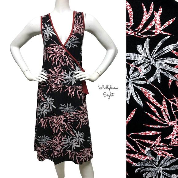 ANTHROPOLOGIE Tropical Print Stretch Wrap Dress S - Picture 1 of 11